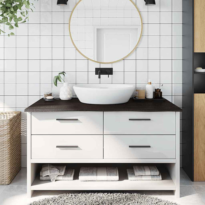 bordplade til badeværelse 100x50x2 cm massivt træ mørkebrun