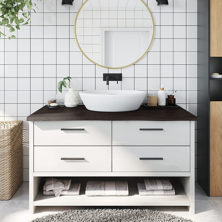 bordplade til badeværelse 100x50x(2-4) cm massivt træ mørkebrun