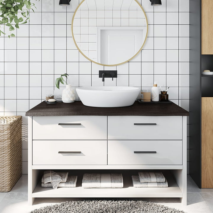 bordplade til badeværelse 100x60x(2-4) cm massivt træ mørkebrun