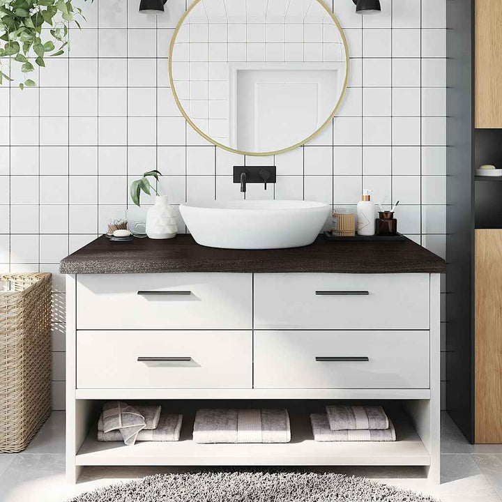 bordplade til badeværelse 100x60x(2-6) cm massivt træ mørkebrun