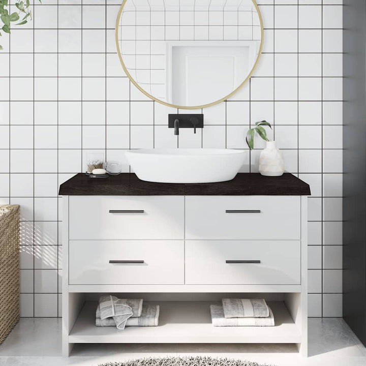 bordplade til badeværelse 120x40x(2-6) cm massivt træ mørkebrun