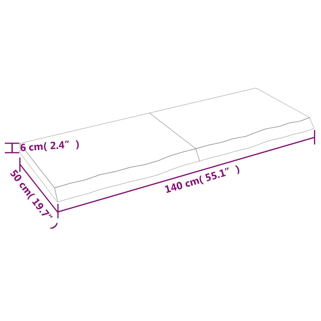 bordplade til badeværelse 140x50x(2-6) cm massivt træ mørkebrun