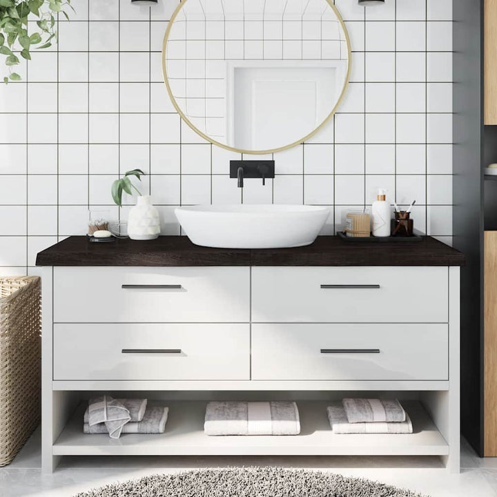 bordplade til badeværelse 160x60x(2-6) cm massivt træ mørkebrun