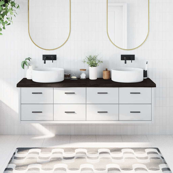 bordplade til badeværelse 180x50x(2-6) cm massivt træ mørkebrun