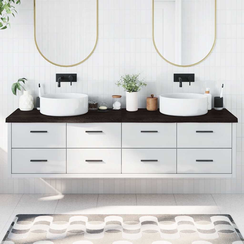 bordplade til badeværelse 200x50x(2-4) cm massivt træ mørkebrun
