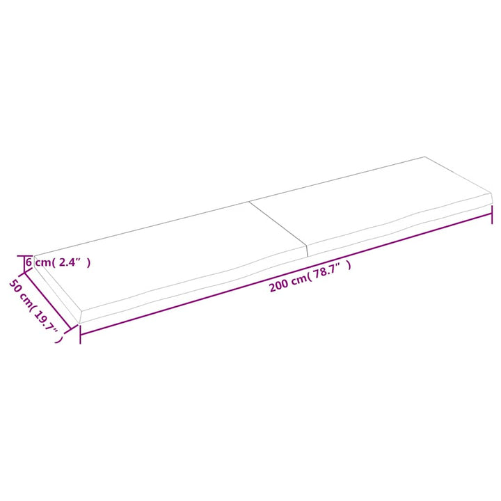 bordplade til badeværelse 200x50x(2-6) cm massivt træ mørkebrun