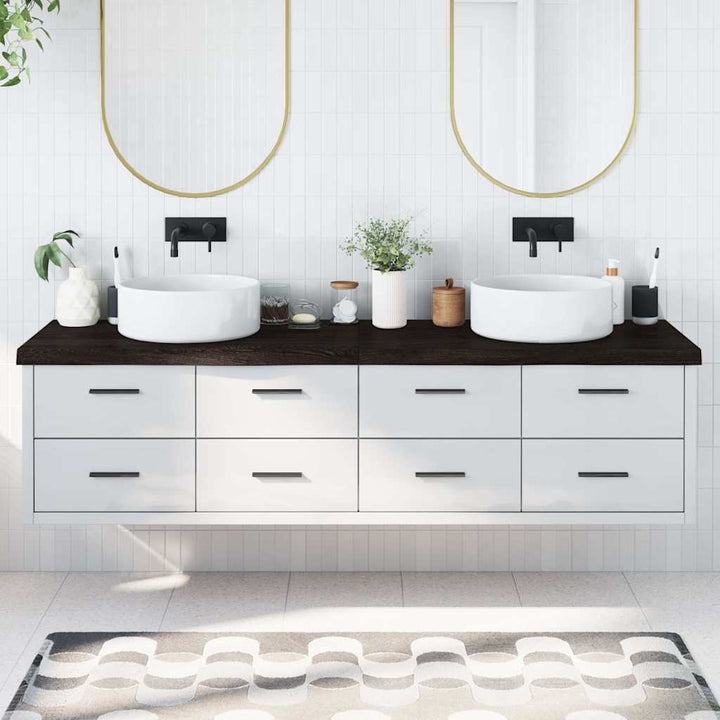 bordplade til badeværelse 200x50x(2-6) cm massivt træ mørkebrun