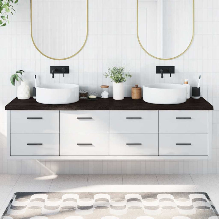 bordplade til badeværelse 200x60x(2-4) cm massivt træ mørkebrun