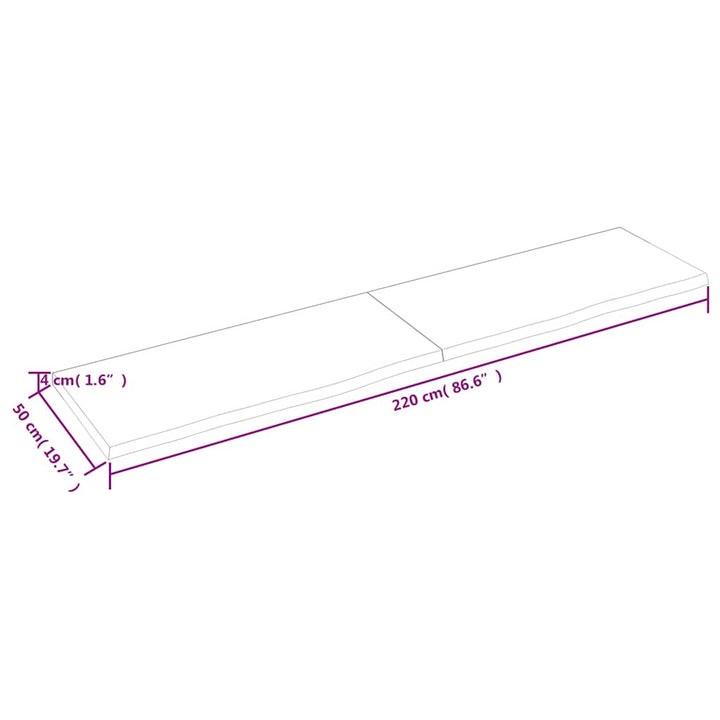 bordplade til badeværelse 220x50x(2-4) cm massivt træ mørkebrun