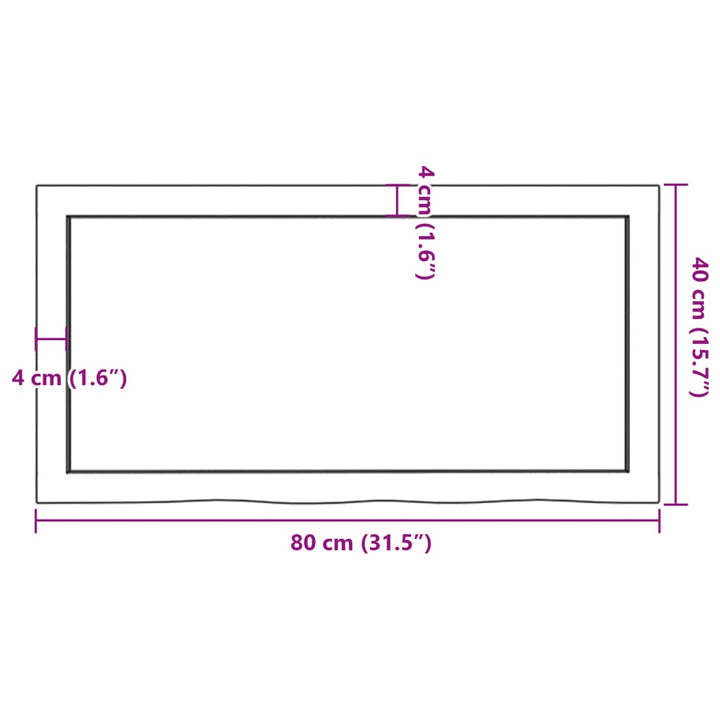bordplade 80x40x(2-4) cm ubehandlet massivt egetræ