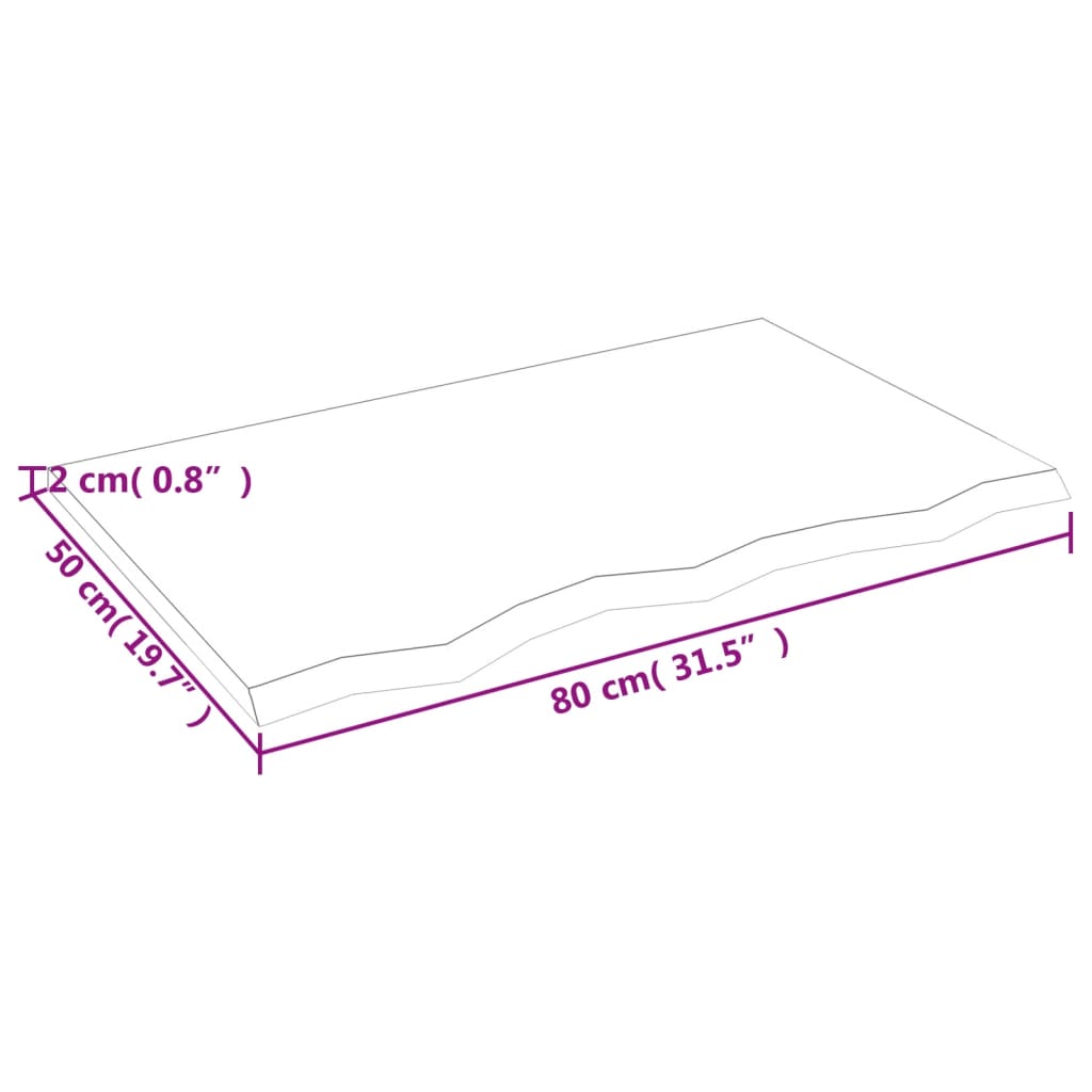 bordplade 80x50x2 cm ubehandlet massivt egetræ