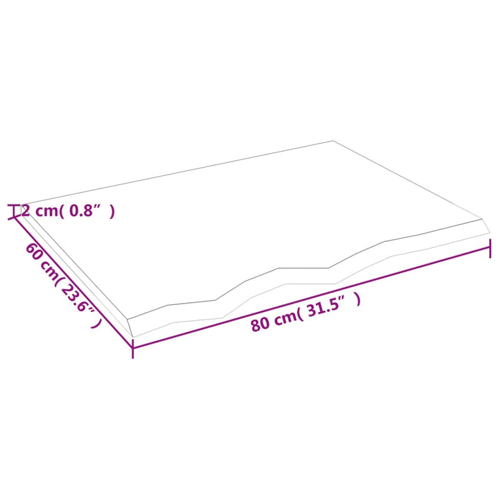 bordplade 80x60x2 cm ubehandlet massivt egetræ