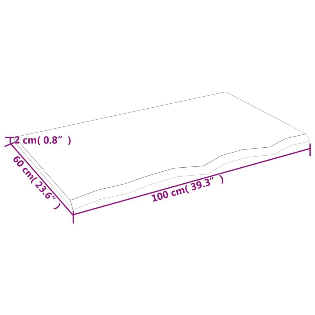 bordplade 100x60x2 cm ubehandlet massivt egetræ