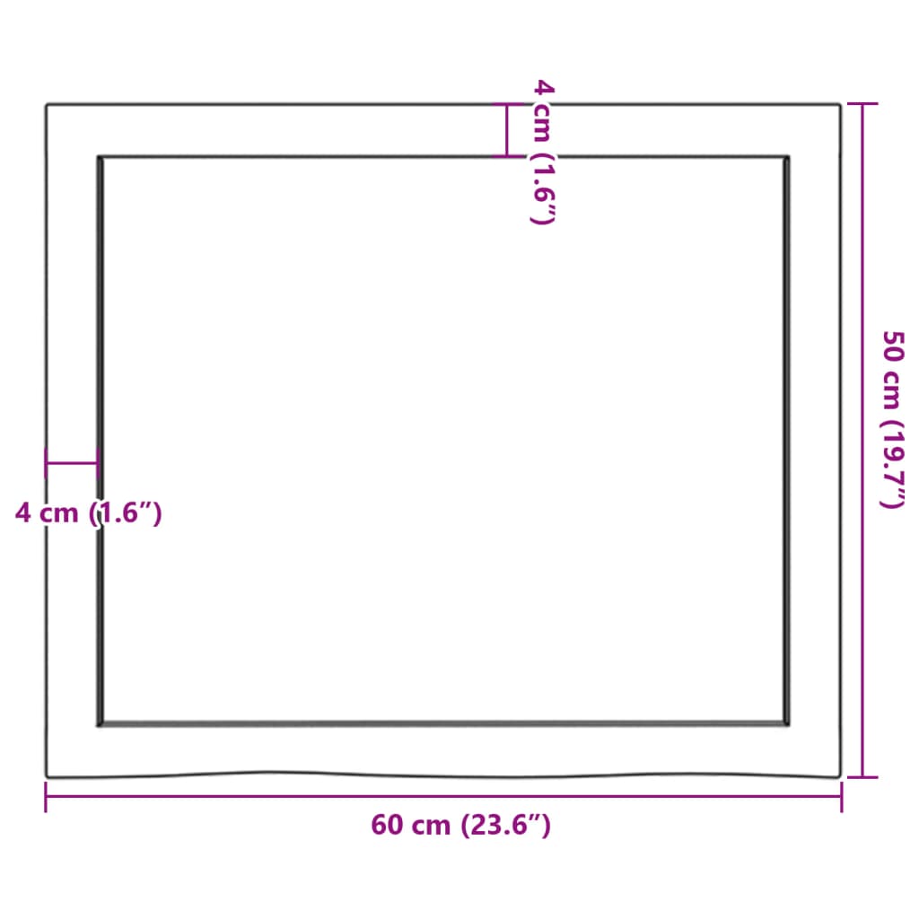 bordplade 60x50x(2-4) cm behandlet massivt egetræ lysebrun