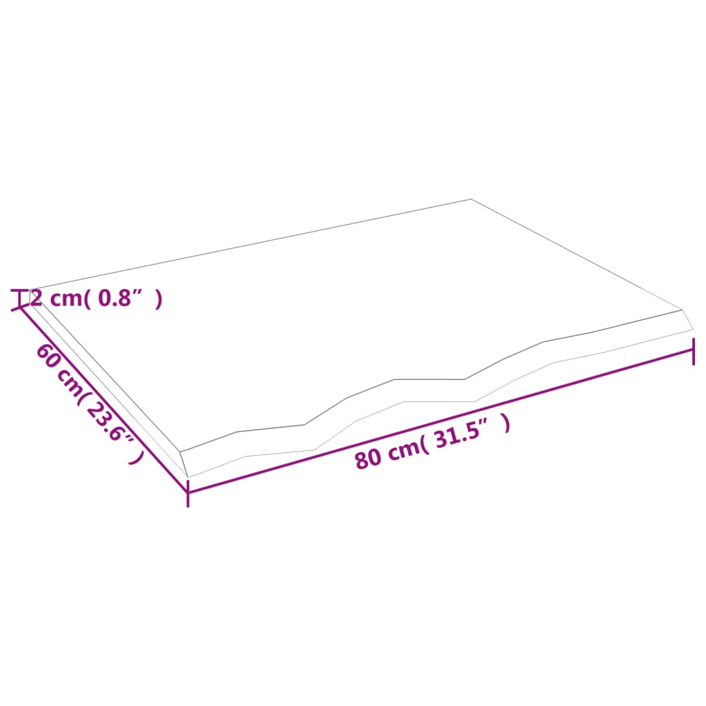 bordplade 80x60x2 cm behandlet massivt eg lysebrun