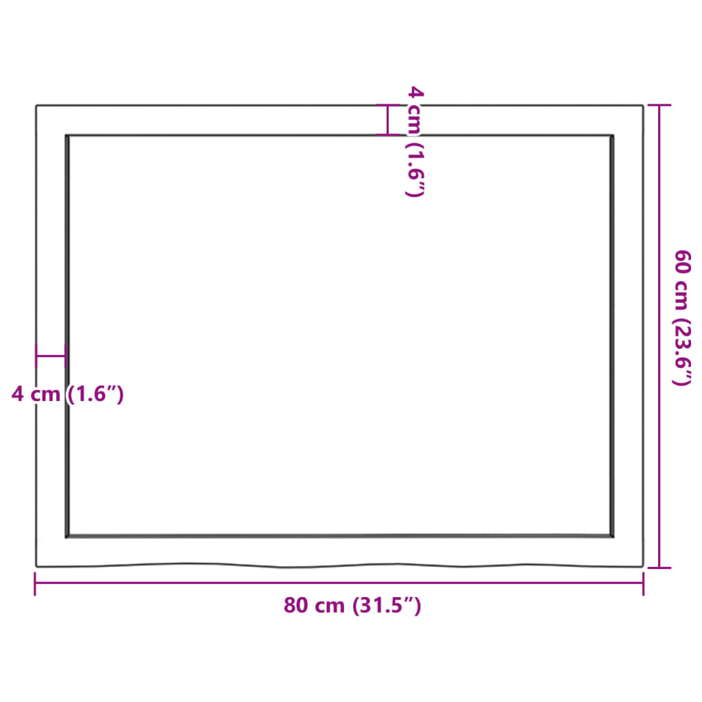 bordplade 80x60x(2-4) cm behandlet massivt egetræ lysebrun