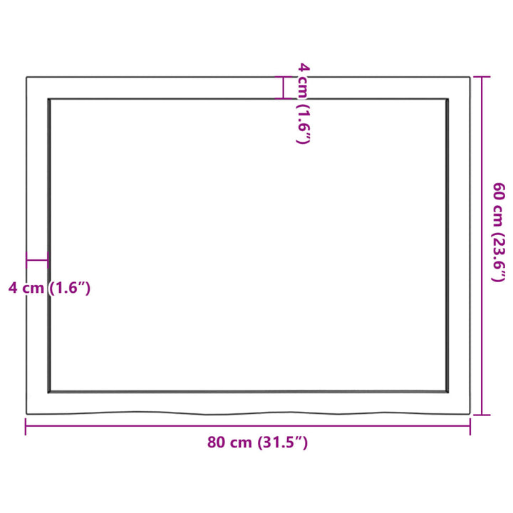 bordplade 80x60x(2-4) cm behandlet massivt egetræ lysebrun