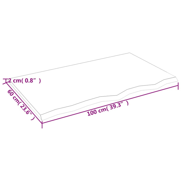bordplade 100x60x2 cm behandlet massivt eg lysebrun