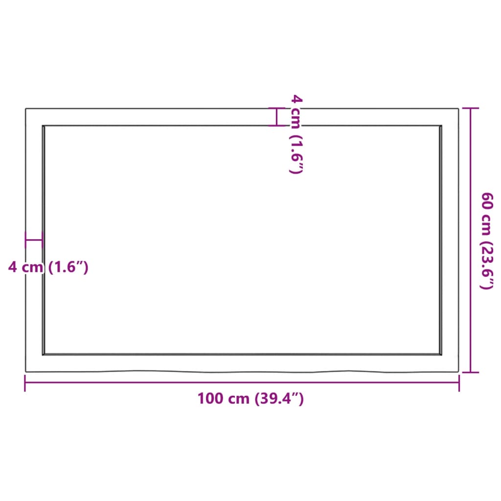 bordplade 100x60x(2-4) cm behandlet massivt egetræ lysebrun