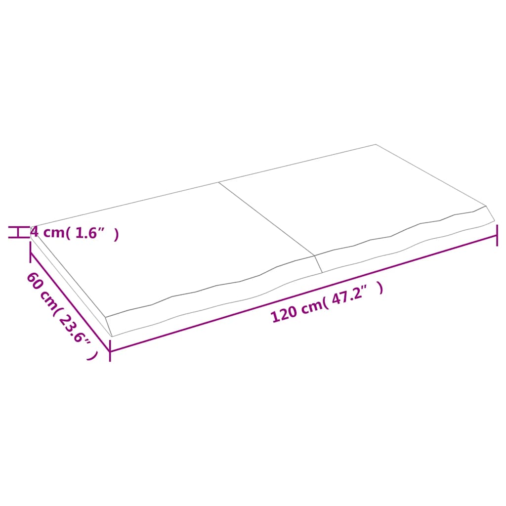 bordplade 120x60x(2-4) cm behandlet massivt egetræ lysebrun