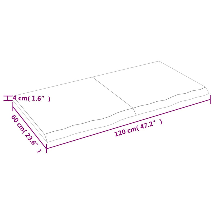 bordplade 120x60x(2-4) cm behandlet massivt egetræ lysebrun