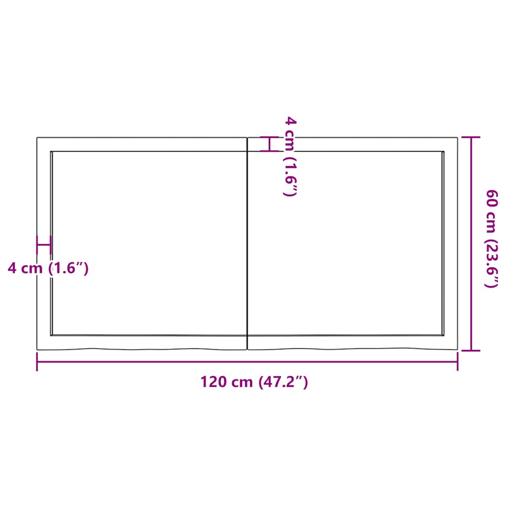 bordplade 120x60x(2-4) cm behandlet massivt egetræ lysebrun