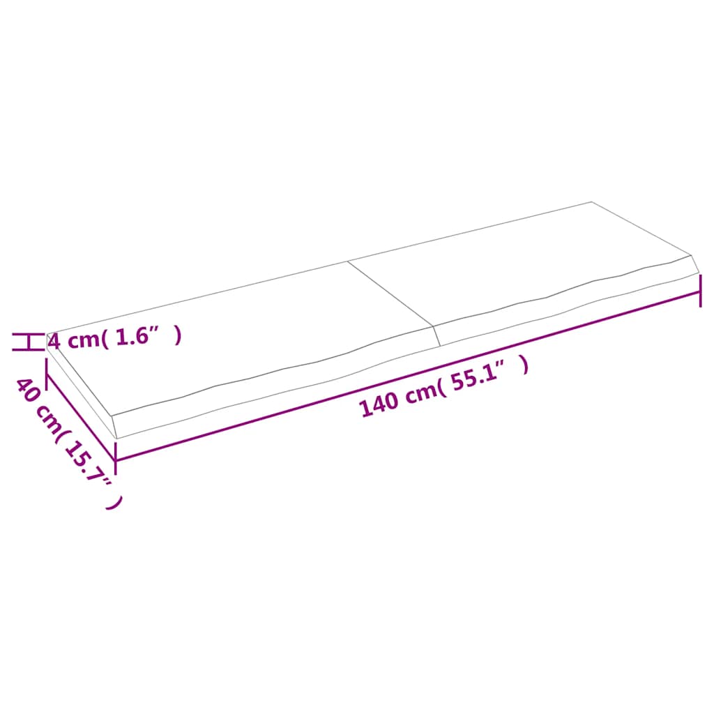 bordplade 140x40x(2-4) cm behandlet massivt egetræ lysebrun