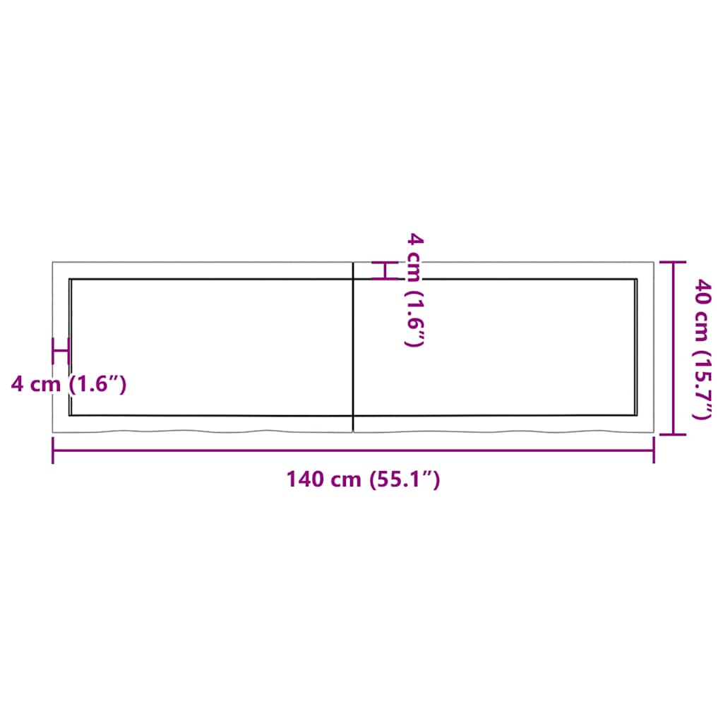 bordplade 140x40x(2-4) cm behandlet massivt egetræ lysebrun