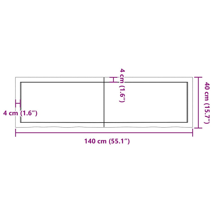 bordplade 140x40x(2-4) cm behandlet massivt egetræ lysebrun