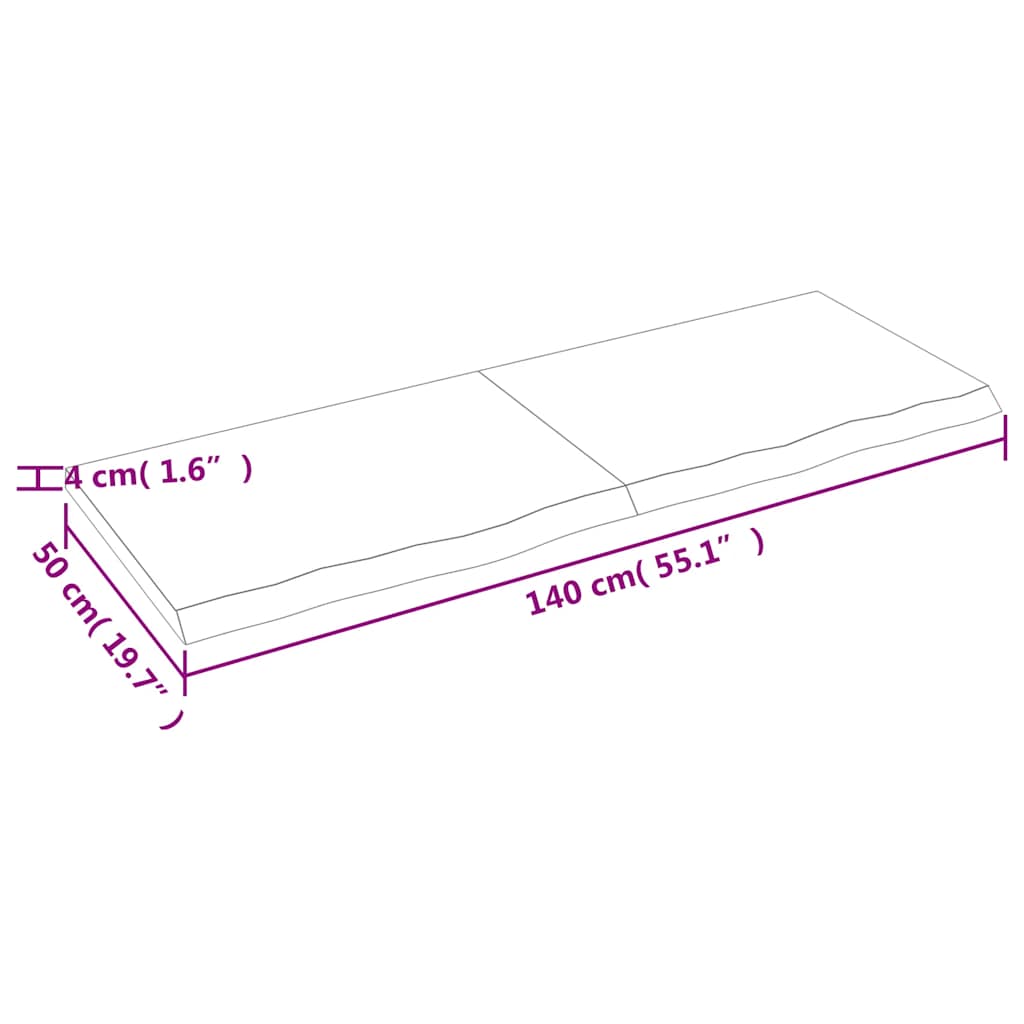 bordplade 140x50x(2-4) cm behandlet massivt egetræ lysebrun
