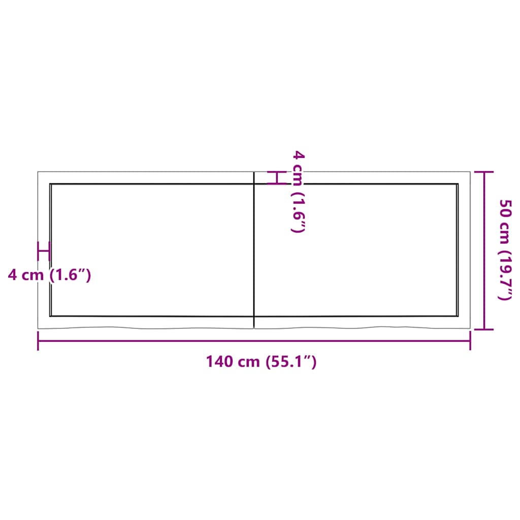 bordplade 140x50x(2-4) cm behandlet massivt egetræ lysebrun