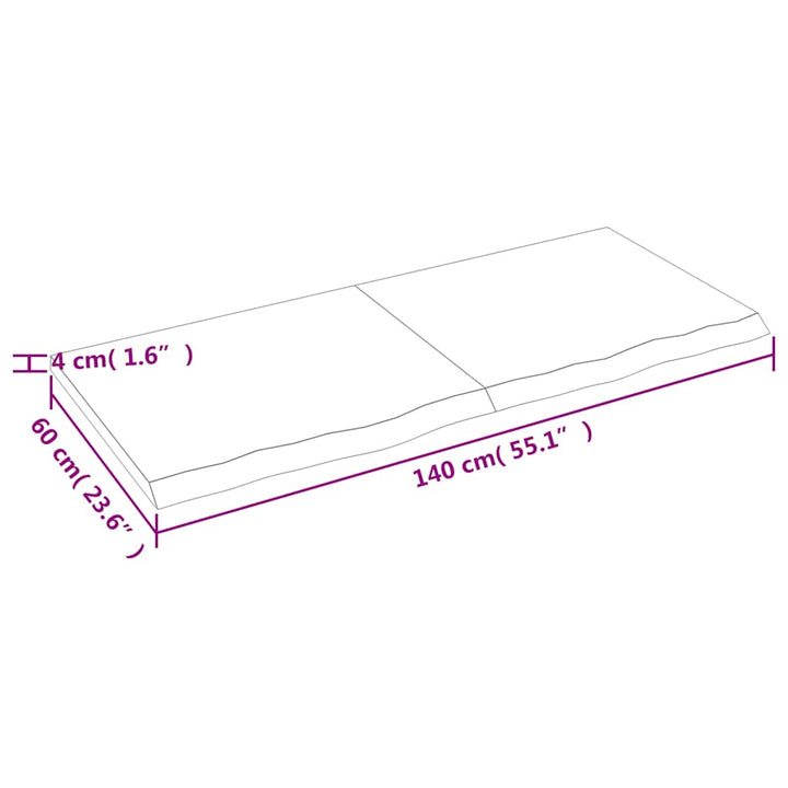 bordplade 140x60x(2-4) cm behandlet massivt egetræ lysebrun