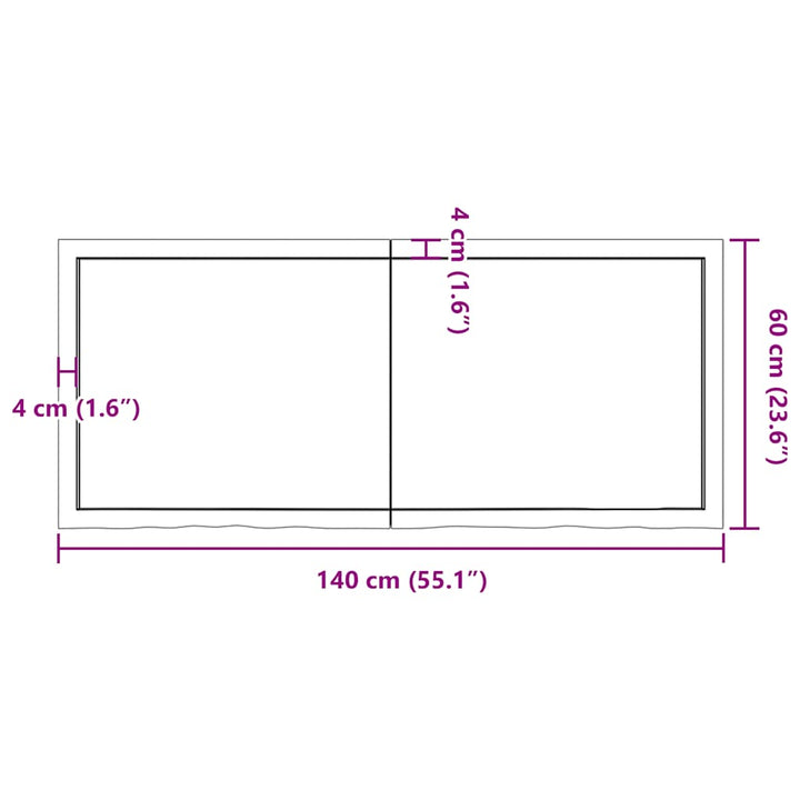 bordplade 140x60x(2-4) cm behandlet massivt egetræ lysebrun
