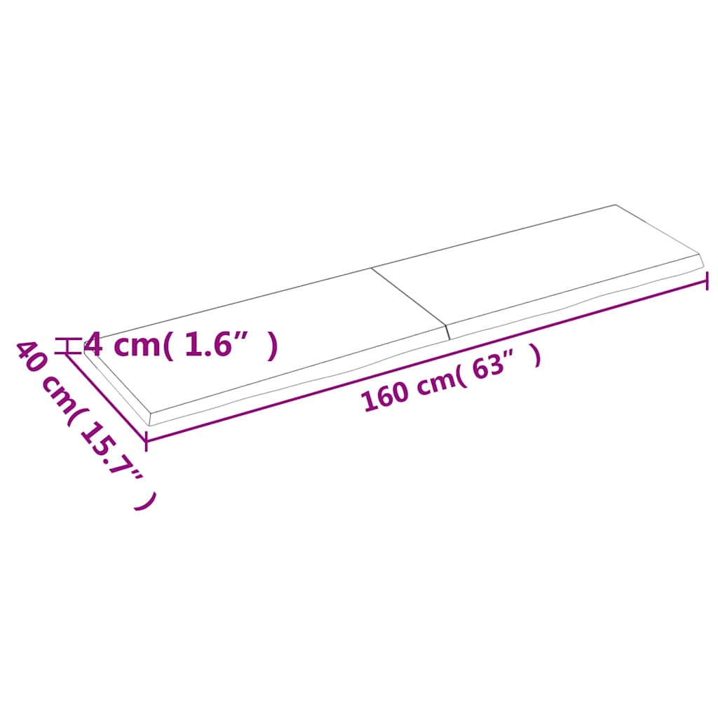 bordplade 160x40x(2-4) cm behandlet massivt egetræ lysebrun