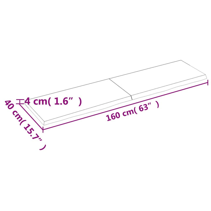 bordplade 160x40x(2-4) cm behandlet massivt egetræ lysebrun