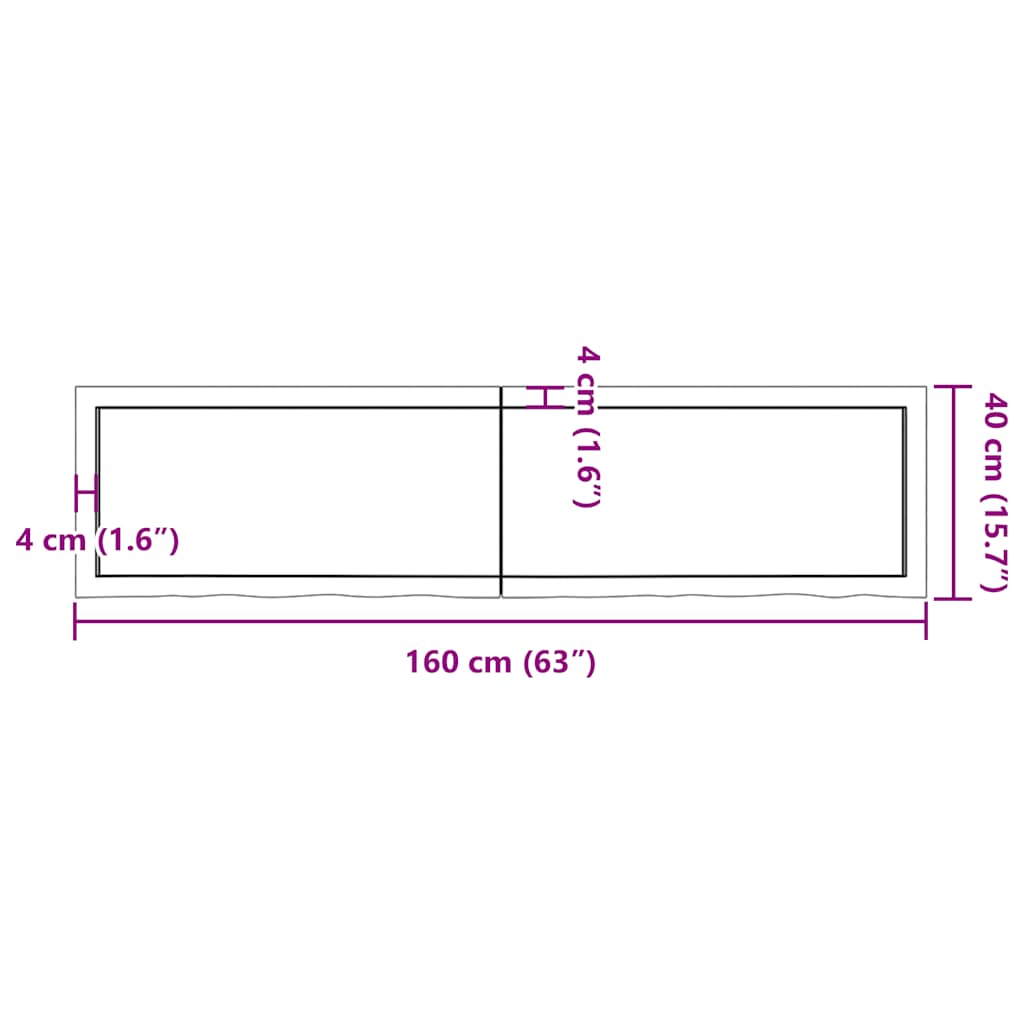 bordplade 160x40x(2-4) cm behandlet massivt egetræ lysebrun