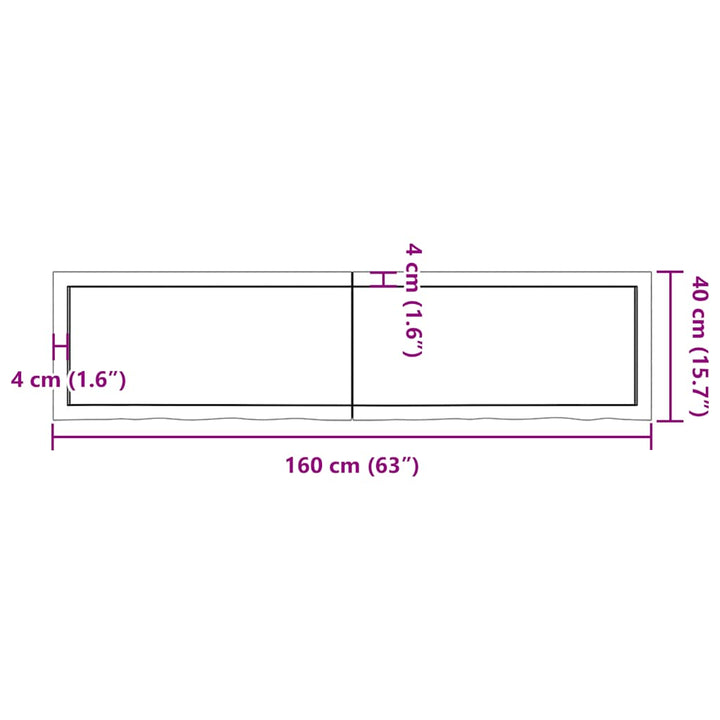 bordplade 160x40x(2-4) cm behandlet massivt egetræ lysebrun
