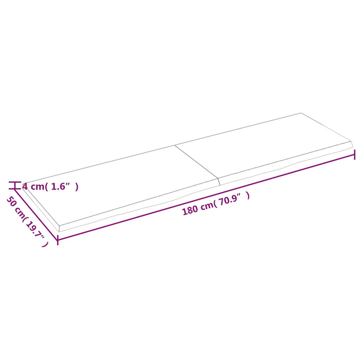 bordplade 180x50x(2-4) cm behandlet massivt egetræ lysebrun