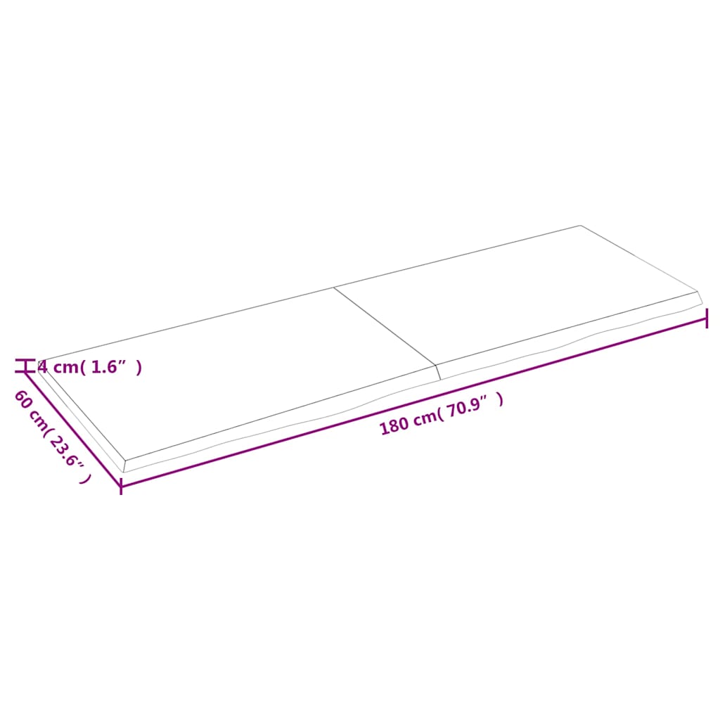 bordplade 180x60x(2-4) cm behandlet massivt egetræ lysebrun
