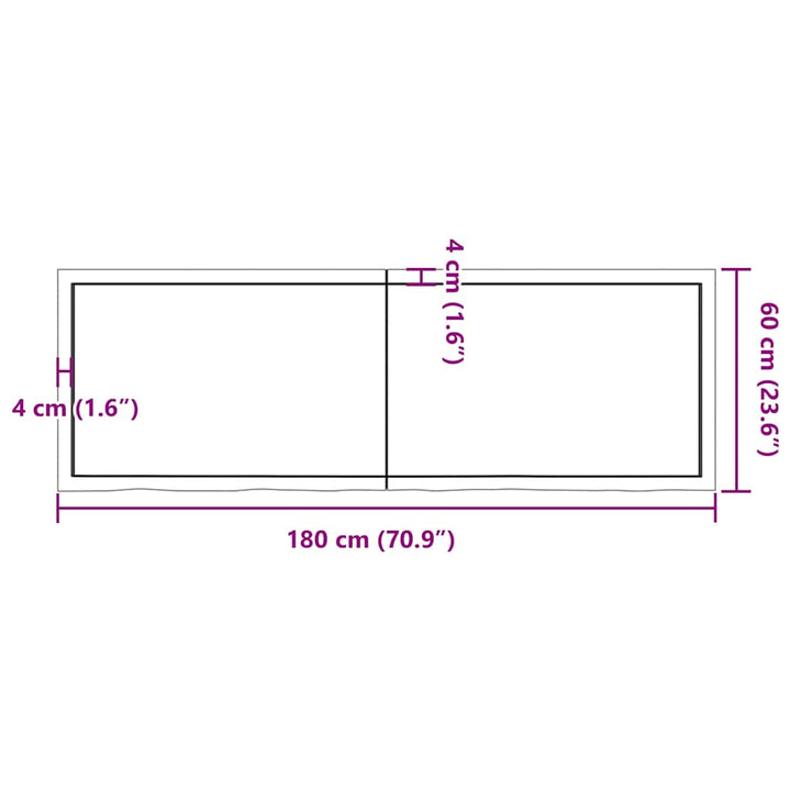 bordplade 180x60x(2-4) cm behandlet massivt egetræ lysebrun
