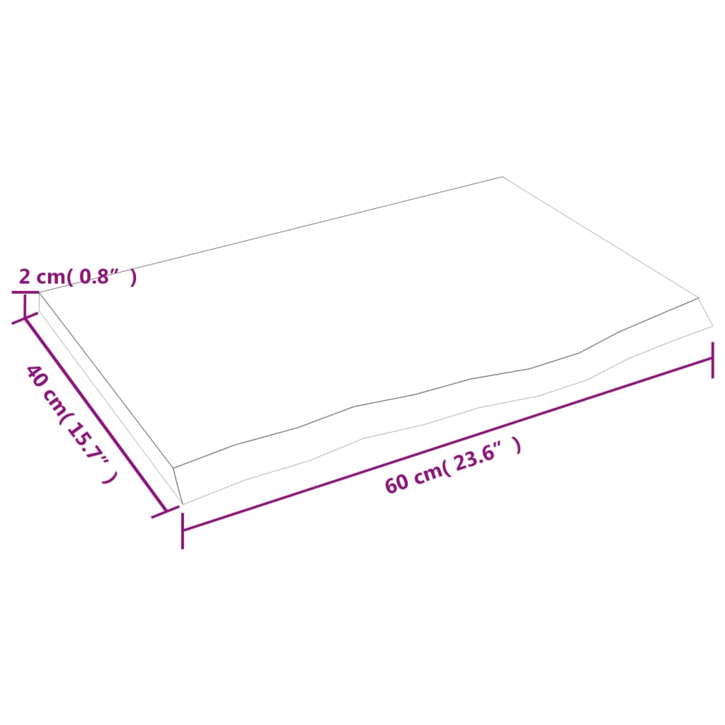 bordplade 60x40x2 cm behandlet massivt egetræ mørkebrun