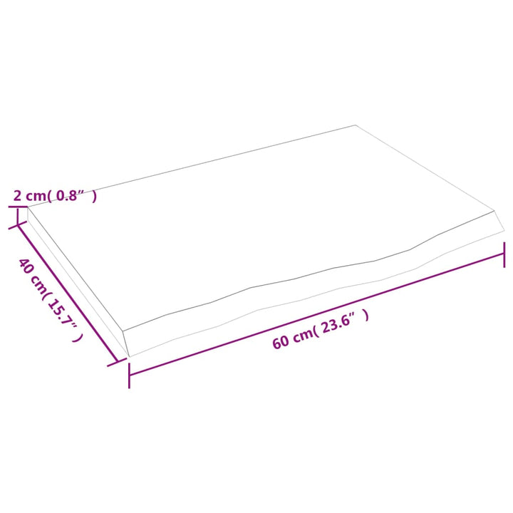 bordplade 60x40x2 cm behandlet massivt egetræ mørkebrun