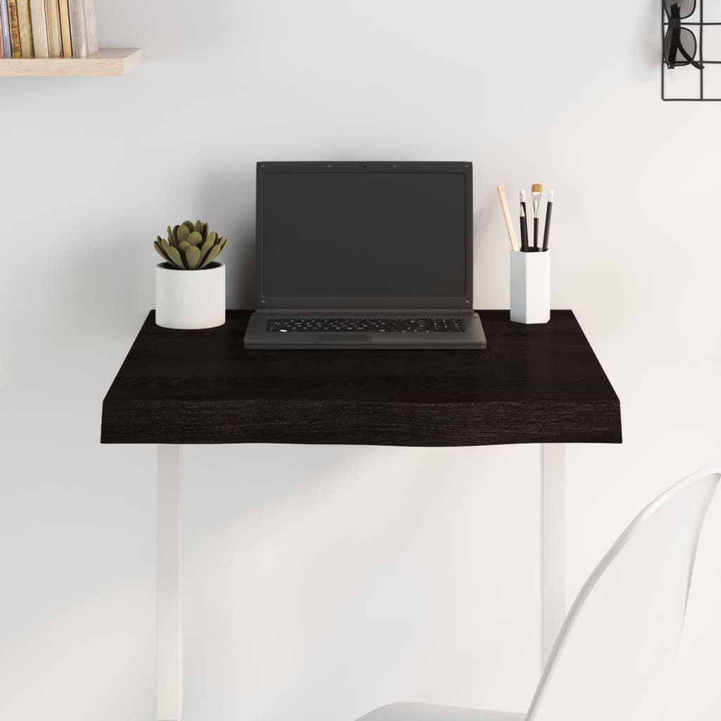 bordplade 60x60x(2-6) cm behandlet massivt egetræ mørkebrun