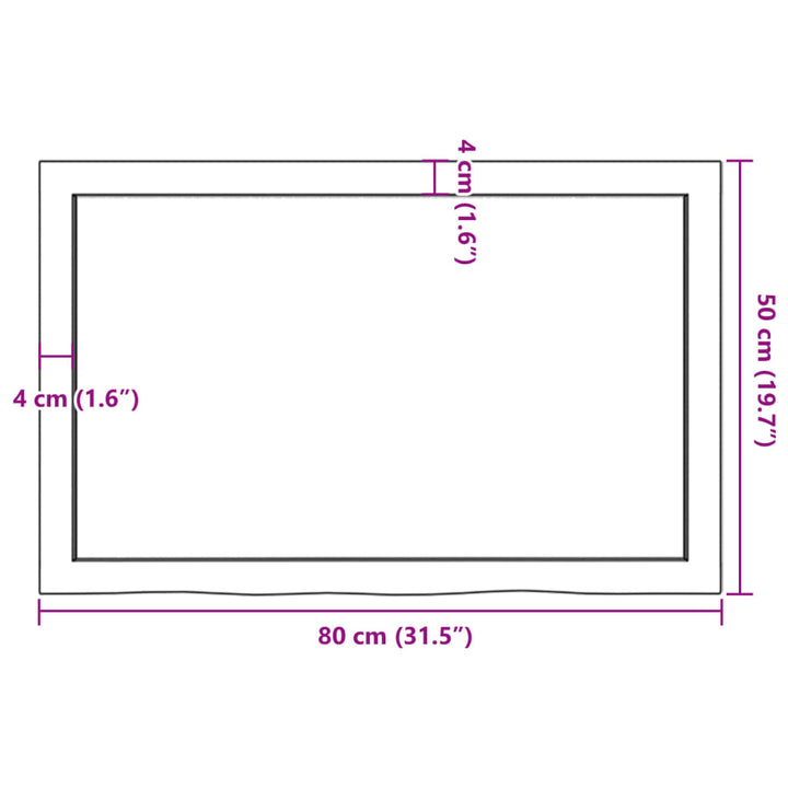 bordplade 80x50x(2-6) cm behandlet massivt egetræ mørkebrun