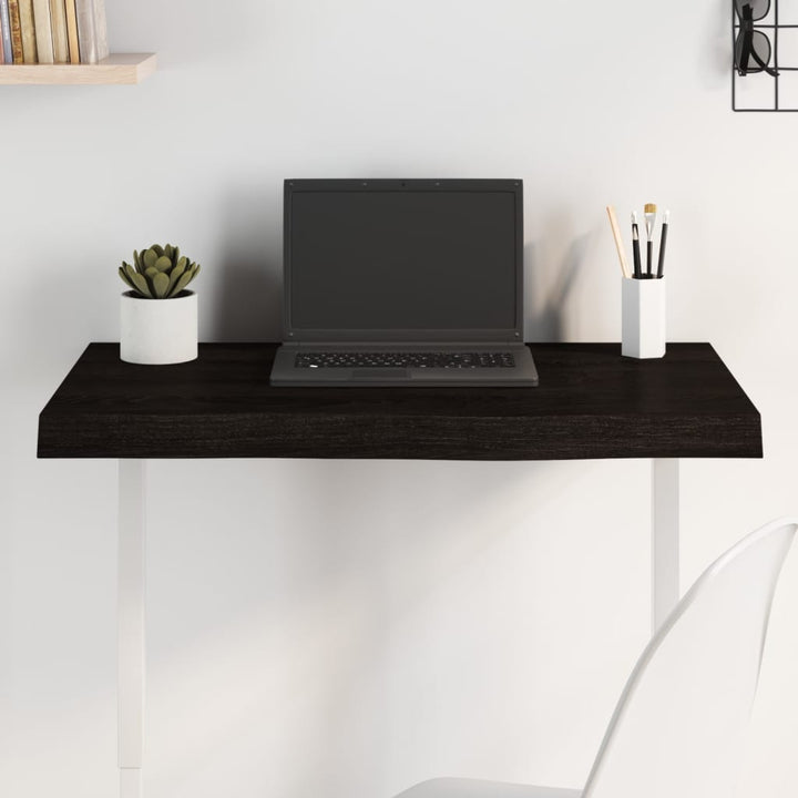bordplade 80x50x(2-6) cm behandlet massivt egetræ mørkebrun
