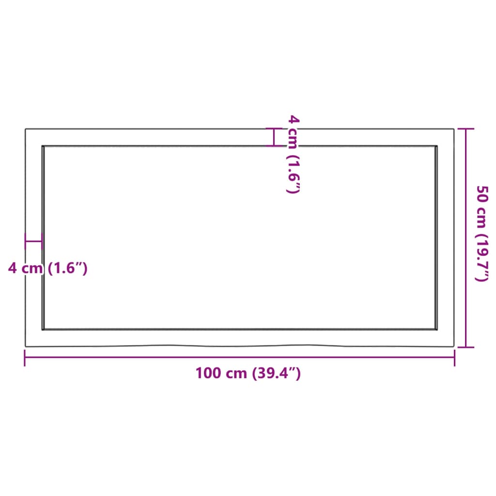 bordplade 100x50x(2-4) cm behandlet massivt egetræ mørkebrun