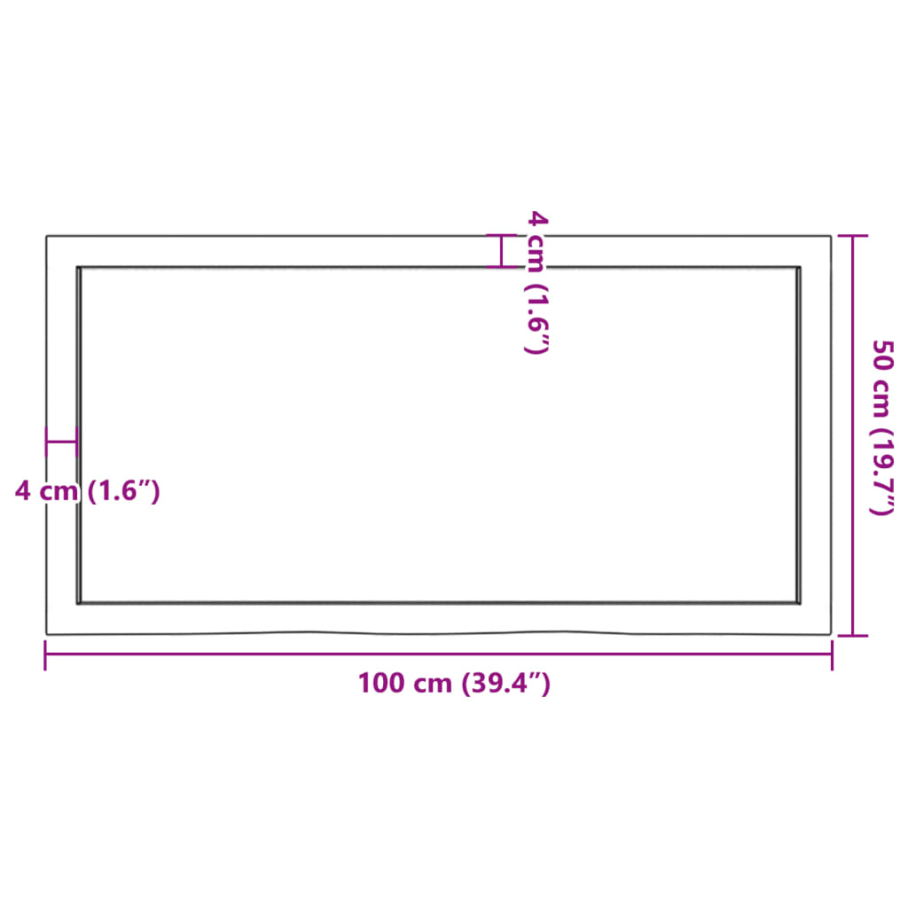 bordplade 100x50x(2-6) cm behandlet massivt egetræ mørkebrun
