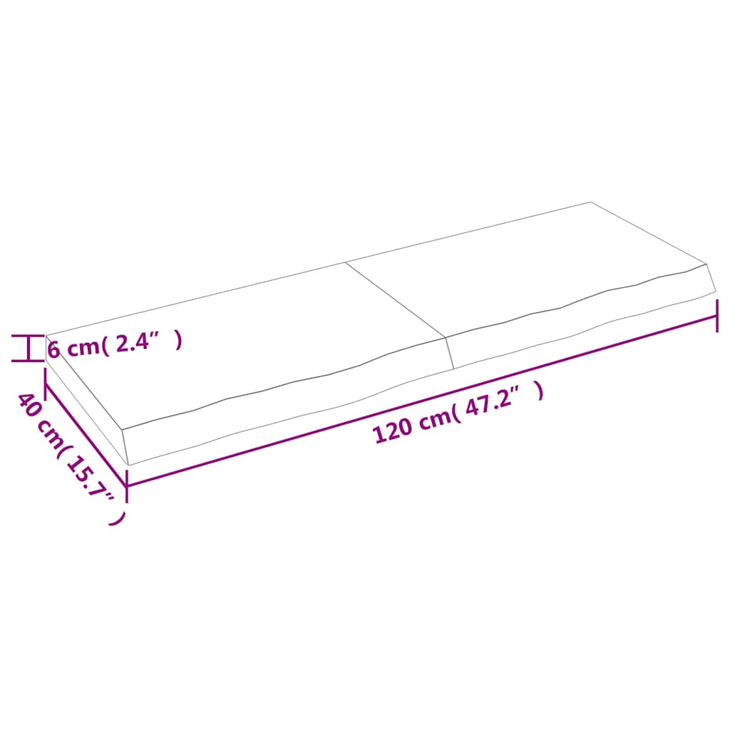 bordplade 120x40x(2-6) cm behandlet massivt egetræ mørkebrun