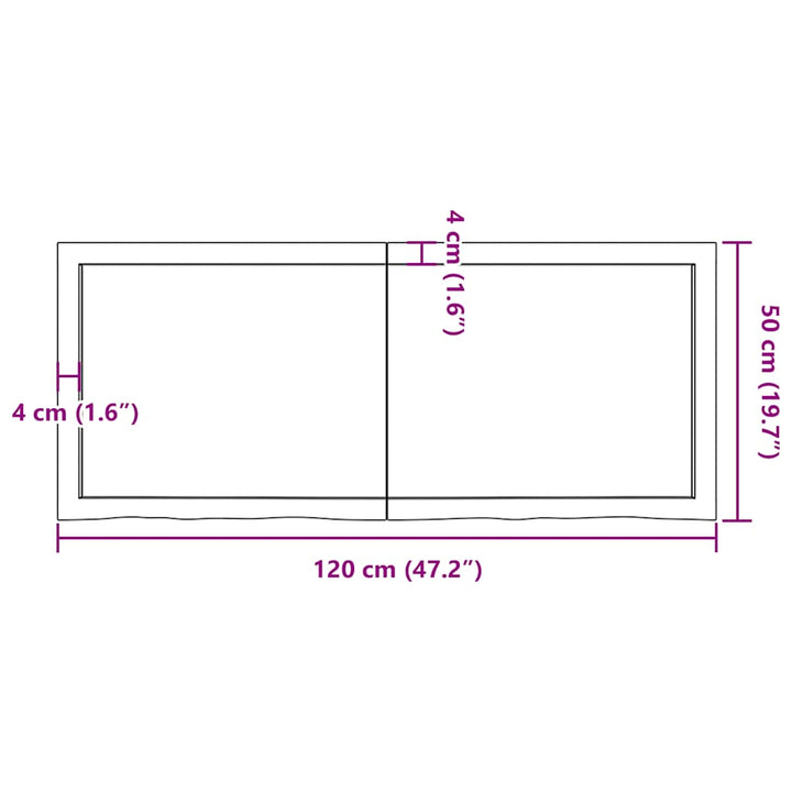 bordplade 120x50x(2-4) cm behandlet massivt egetræ mørkebrun