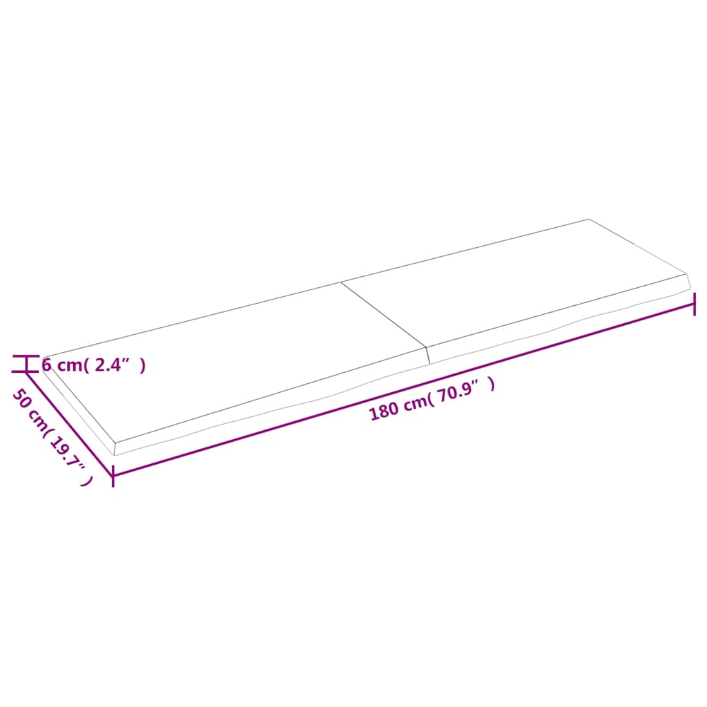 bordplade 180x50x(2-6) cm behandlet massivt egetræ mørkebrun